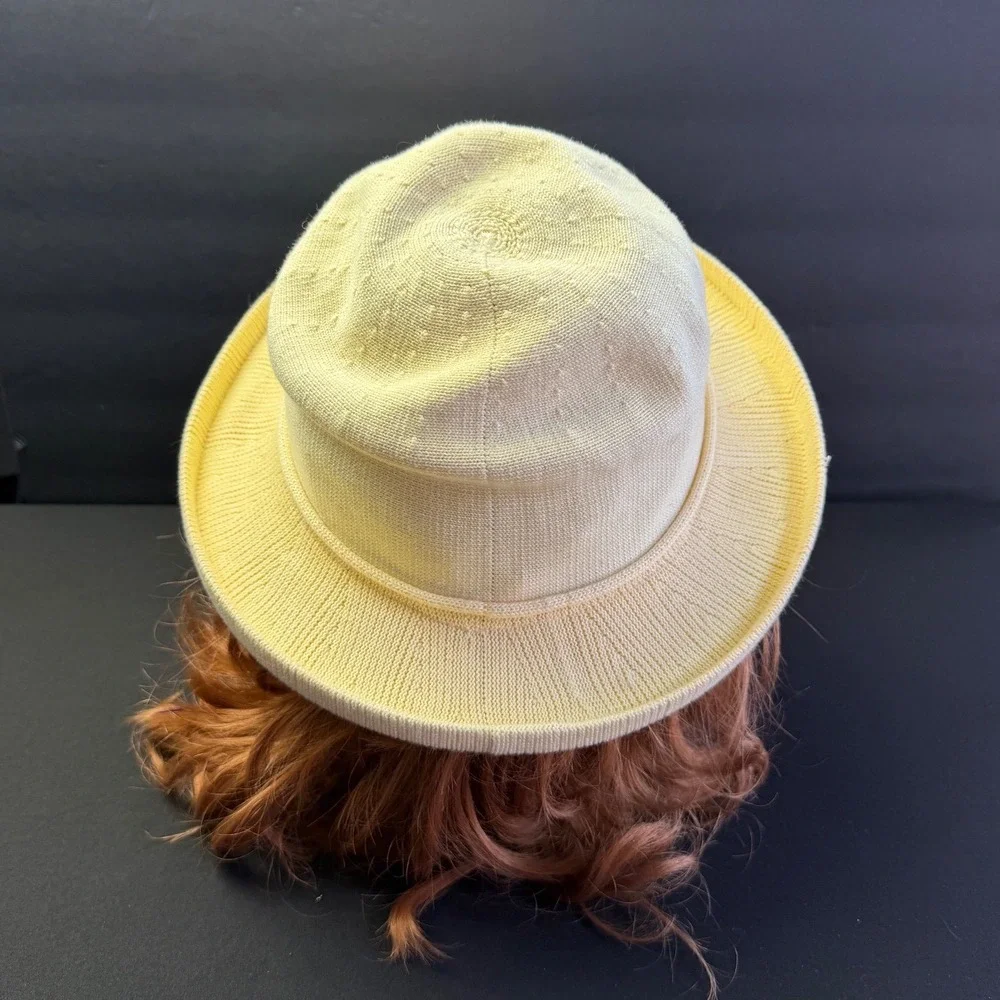 Vintage Style Yellow Cotton Knit Bucket Hat One Size Packable Sun Beach Boho Hat